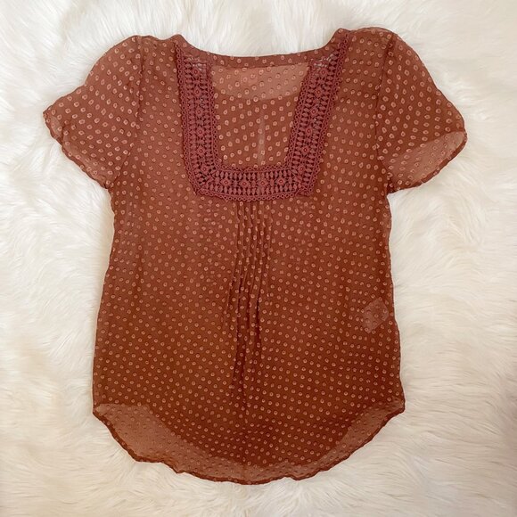 Anthropologie Rust Grassland Swiss Dot Pintuck Silk Short Sleeve Blouse Top - Picture 5 of 8